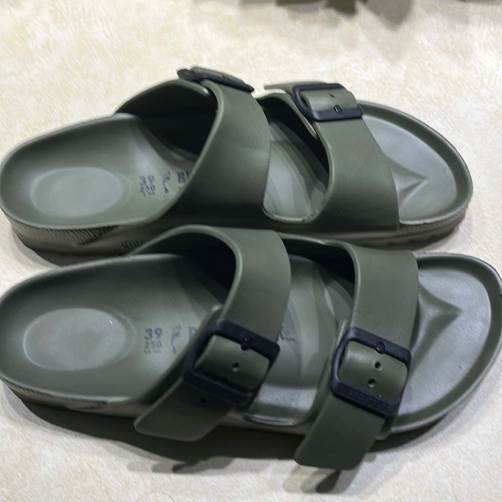 Birkenstock EVA Arizona slides.  Size 8 olive green